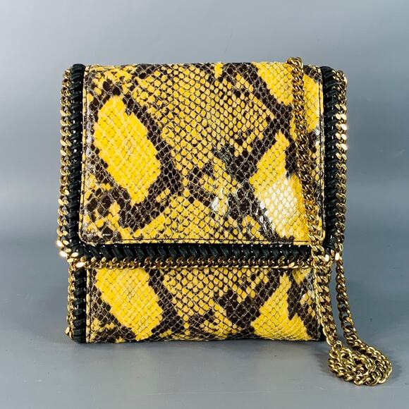 STELLA McCARTNEY Falabella Yellow Black Gold Chain Snake Embossed Handbag - Picture 1 of 8